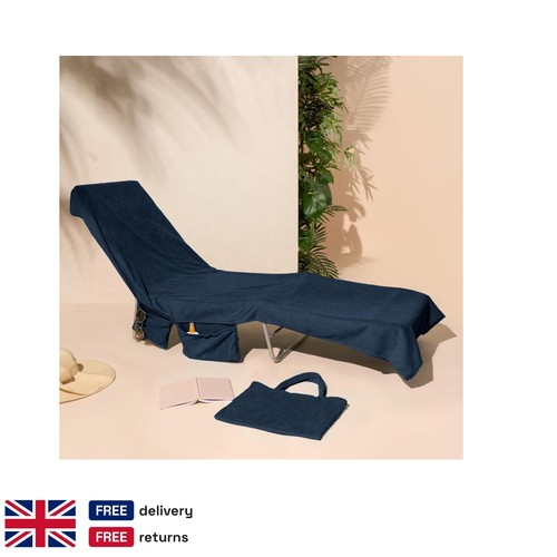 Sun lounger towel pockets navy - lounger,